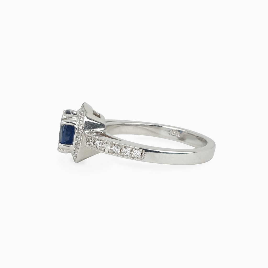 Oval Sapphire and Diamond Halo Ring