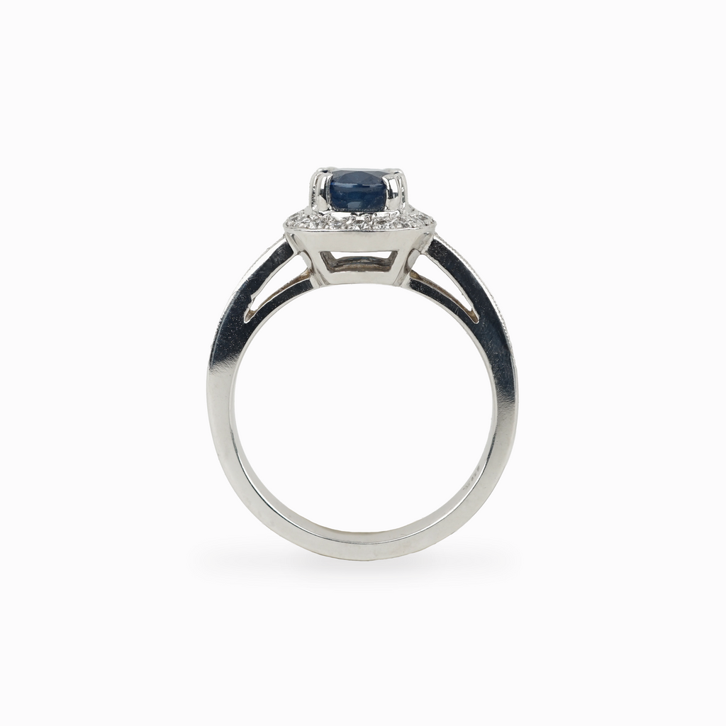 Oval Sapphire and Diamond Halo Ring