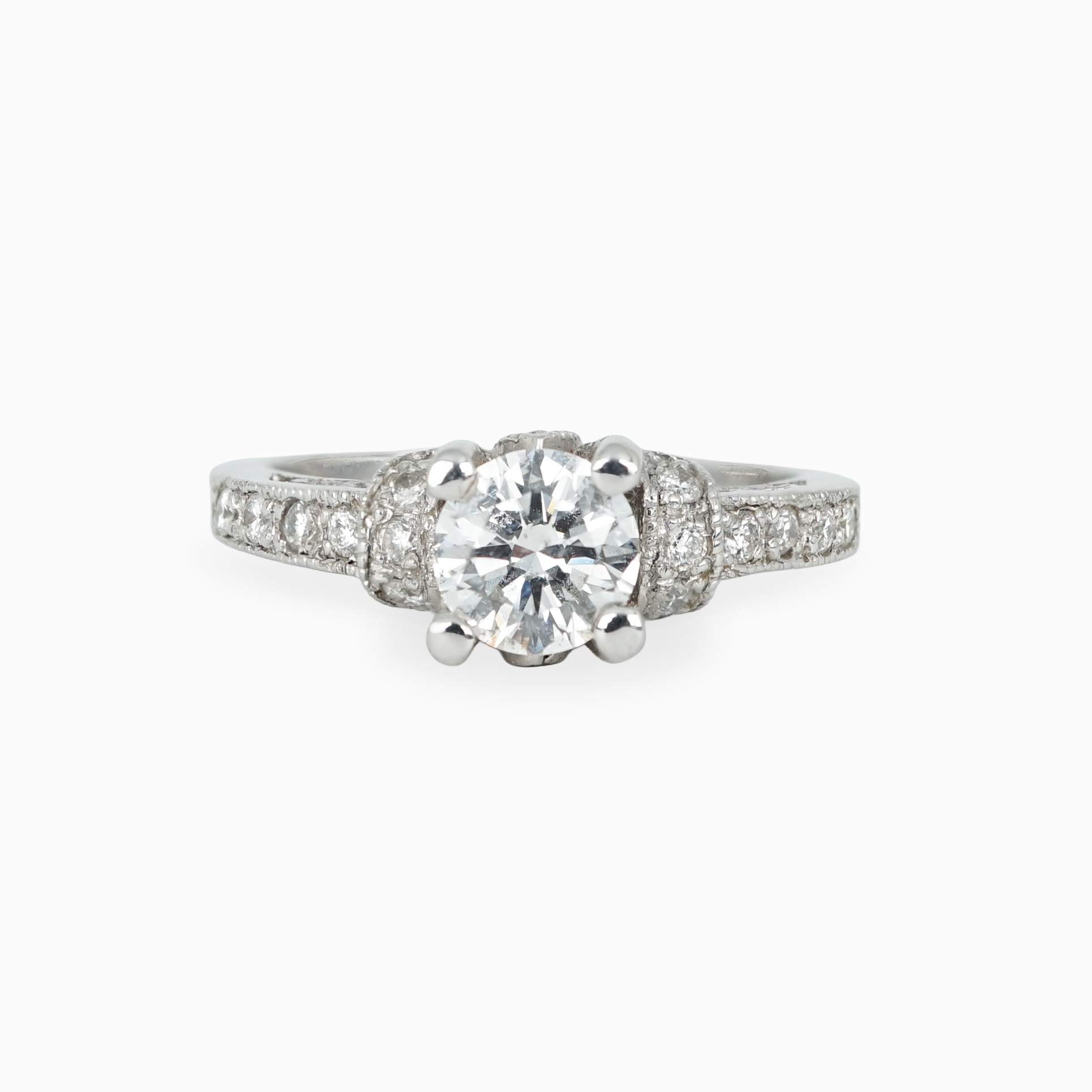 Round Diamond Ring with Sculpted Pavé Shoulders