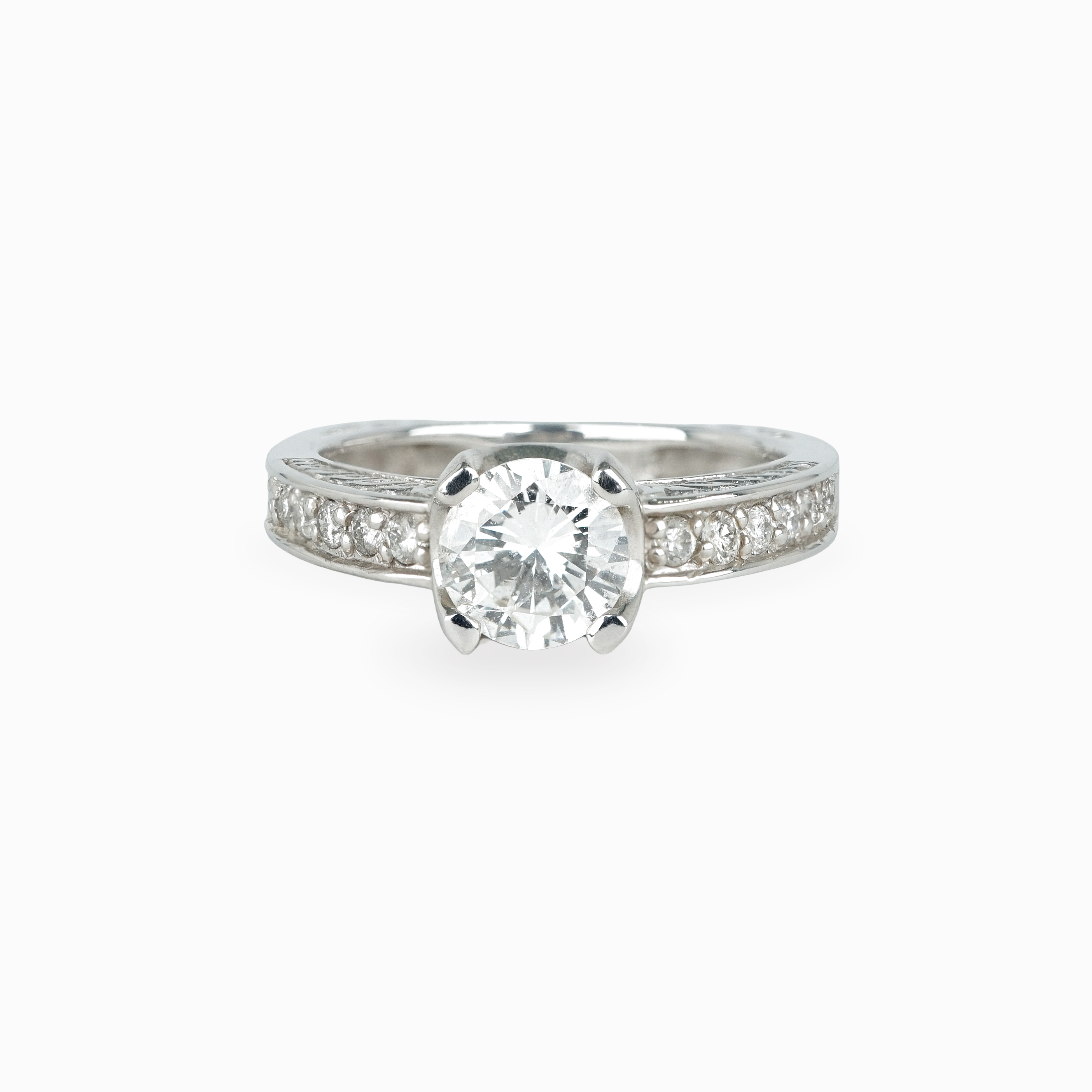 Round Brilliant Diamond Milgrain Split Shank Engagement Ring