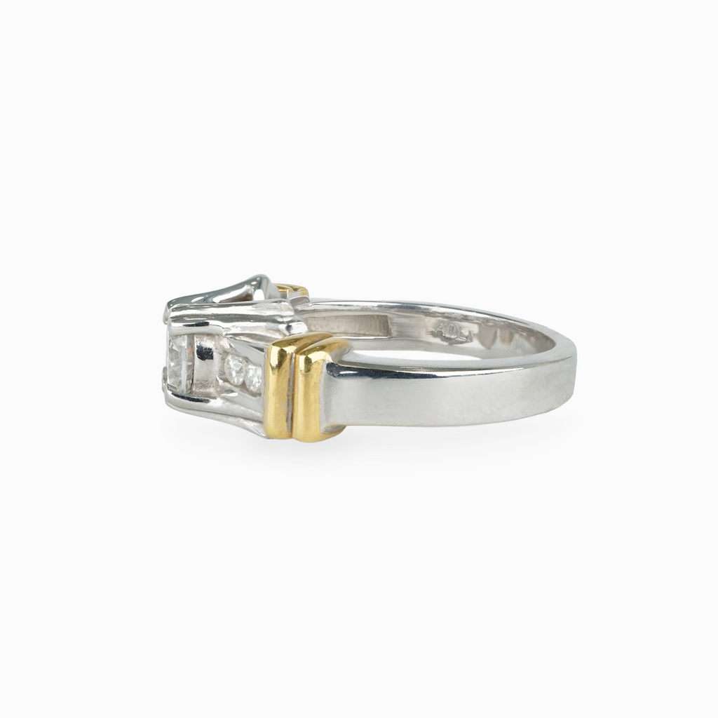 Two-Tone Round Brilliant Diamond Engagement Ring with Channel-Set Accents
