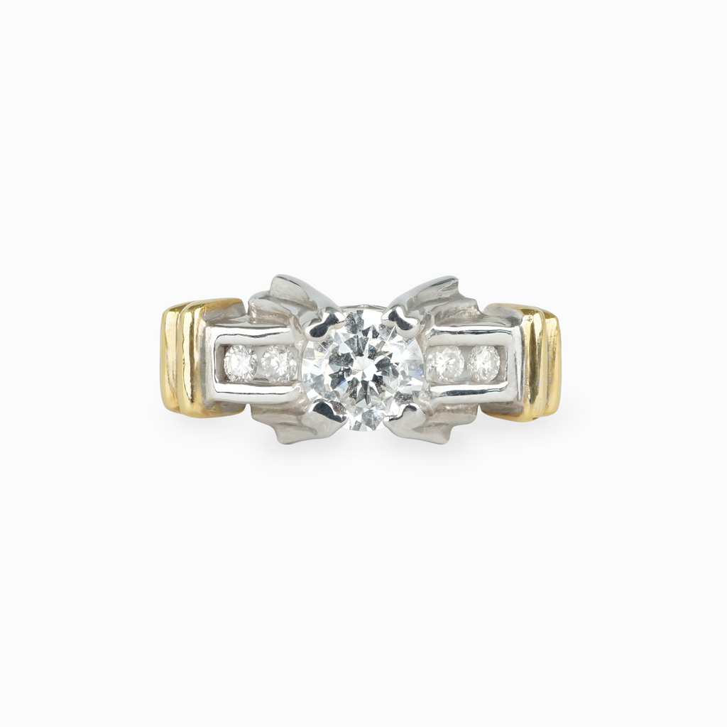 Two-Tone Round Brilliant Diamond Engagement Ring with Channel-Set Accents