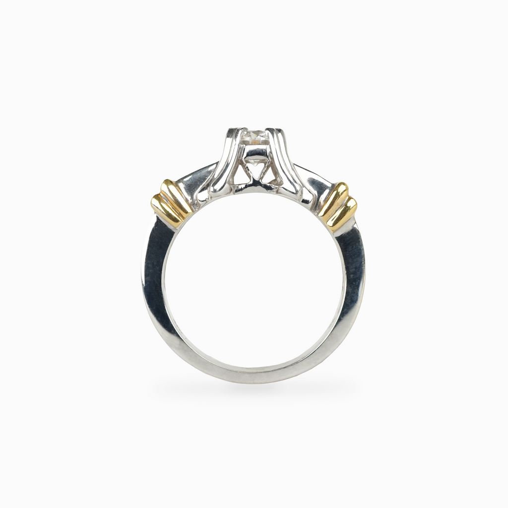 Two-Tone Round Brilliant Diamond Engagement Ring with Channel-Set Accents
