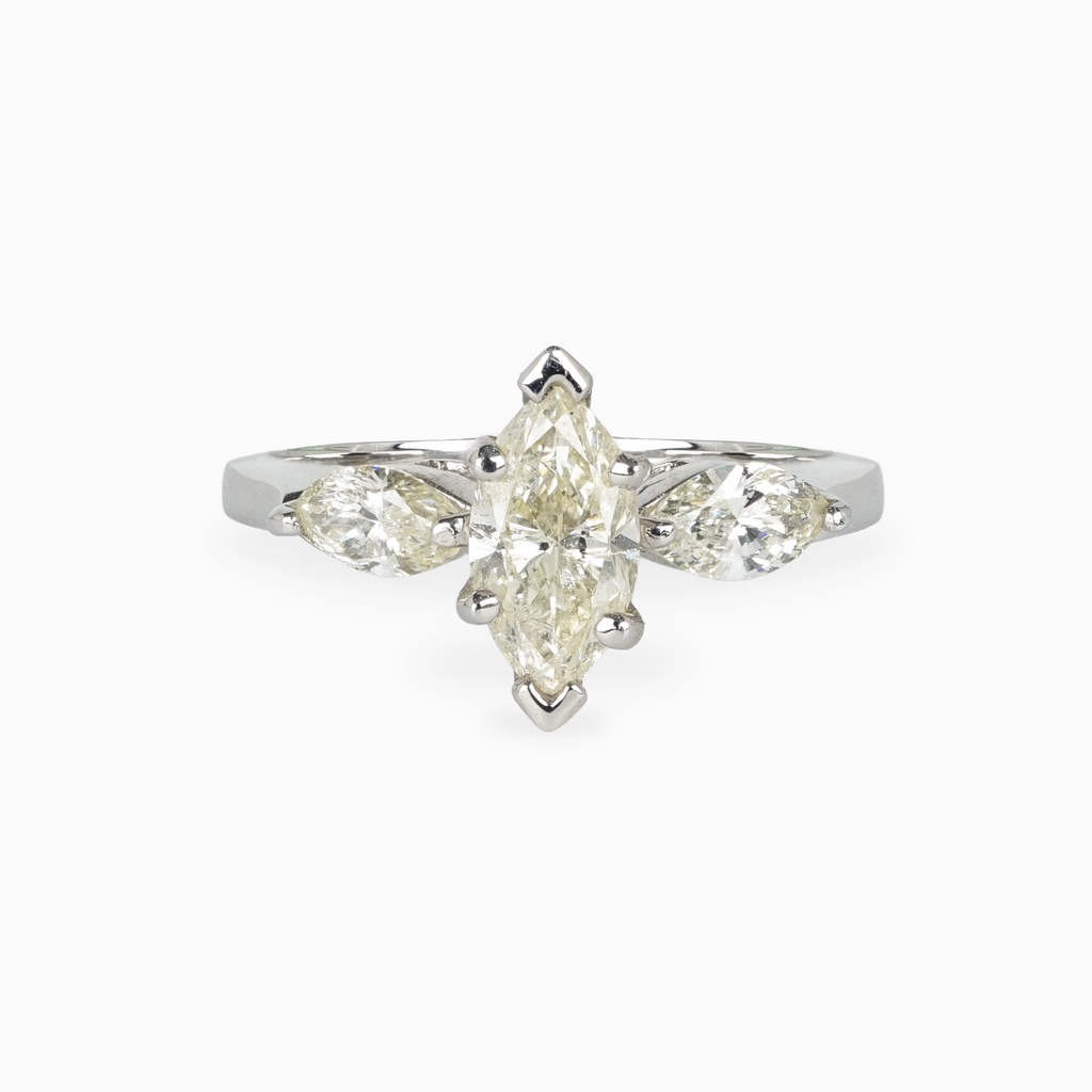 Marquise Yellow Diamond Three Stone Engagement Ring