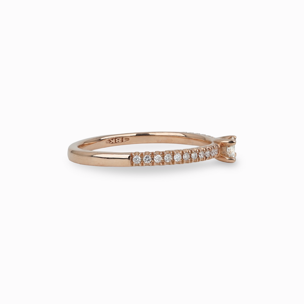 Rose Gold Rectangular Diamond Ring with Pavé Band