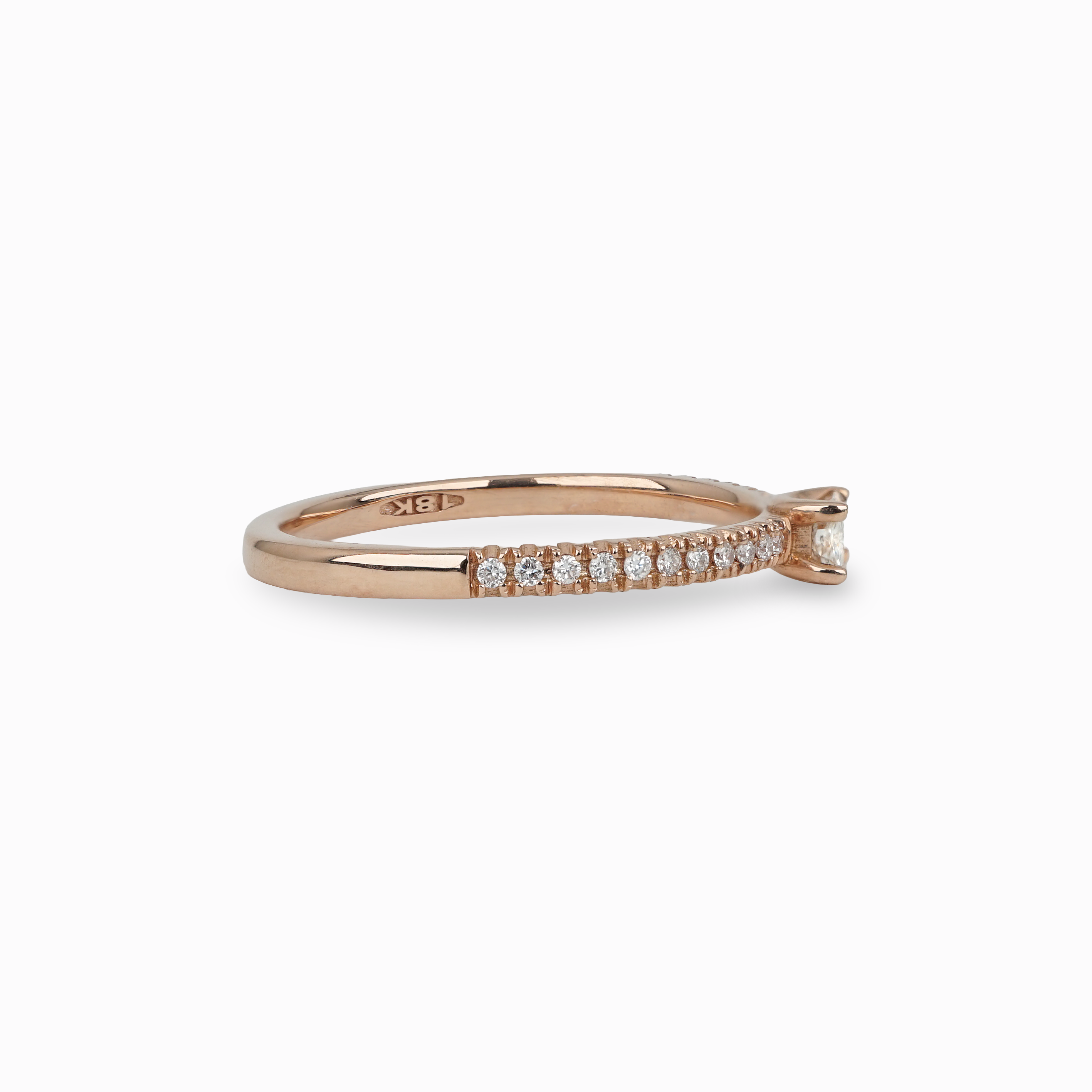 Rose Gold Rectangular Diamond Ring with Pavé Band
