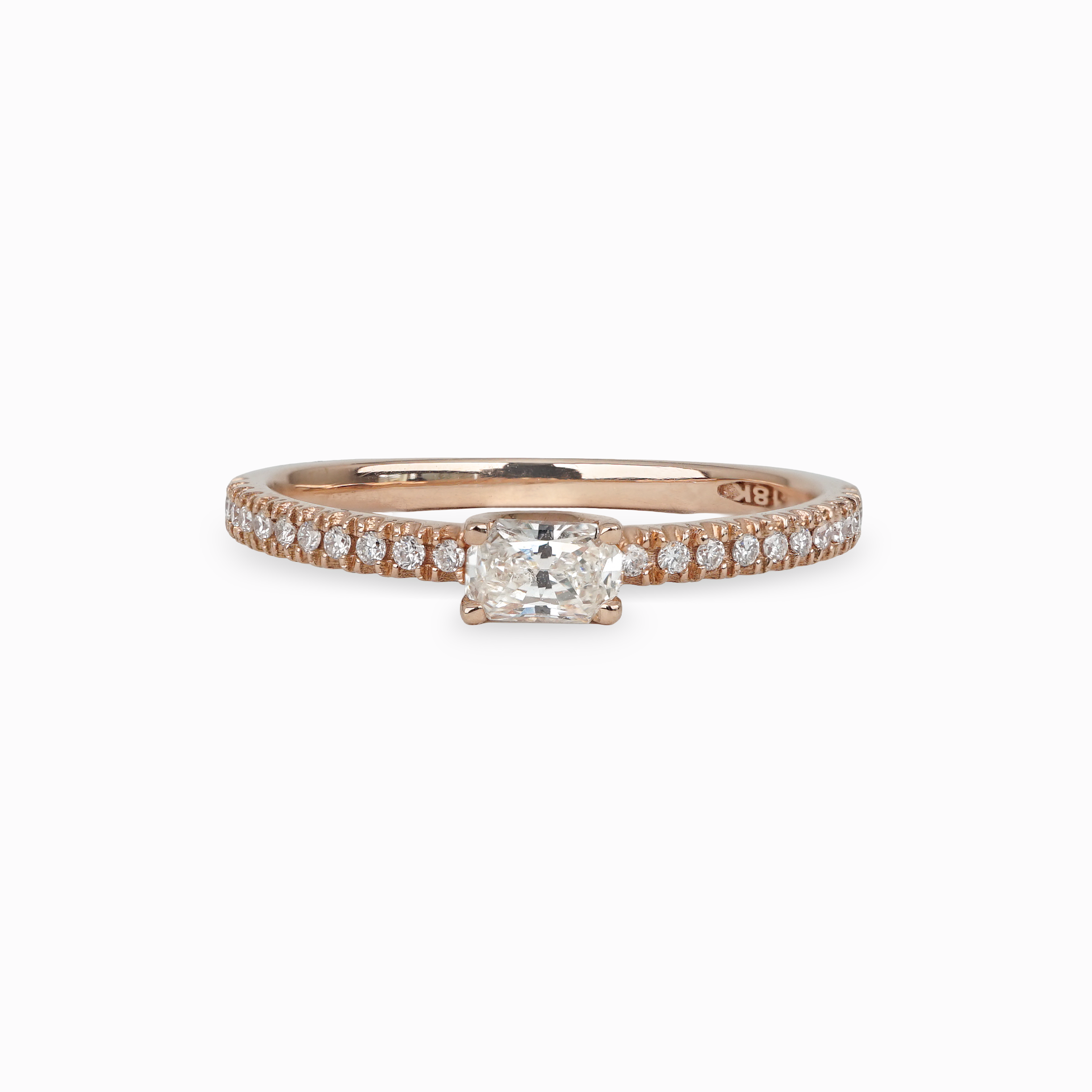 Rose Gold Rectangular Diamond Ring with Pavé Band