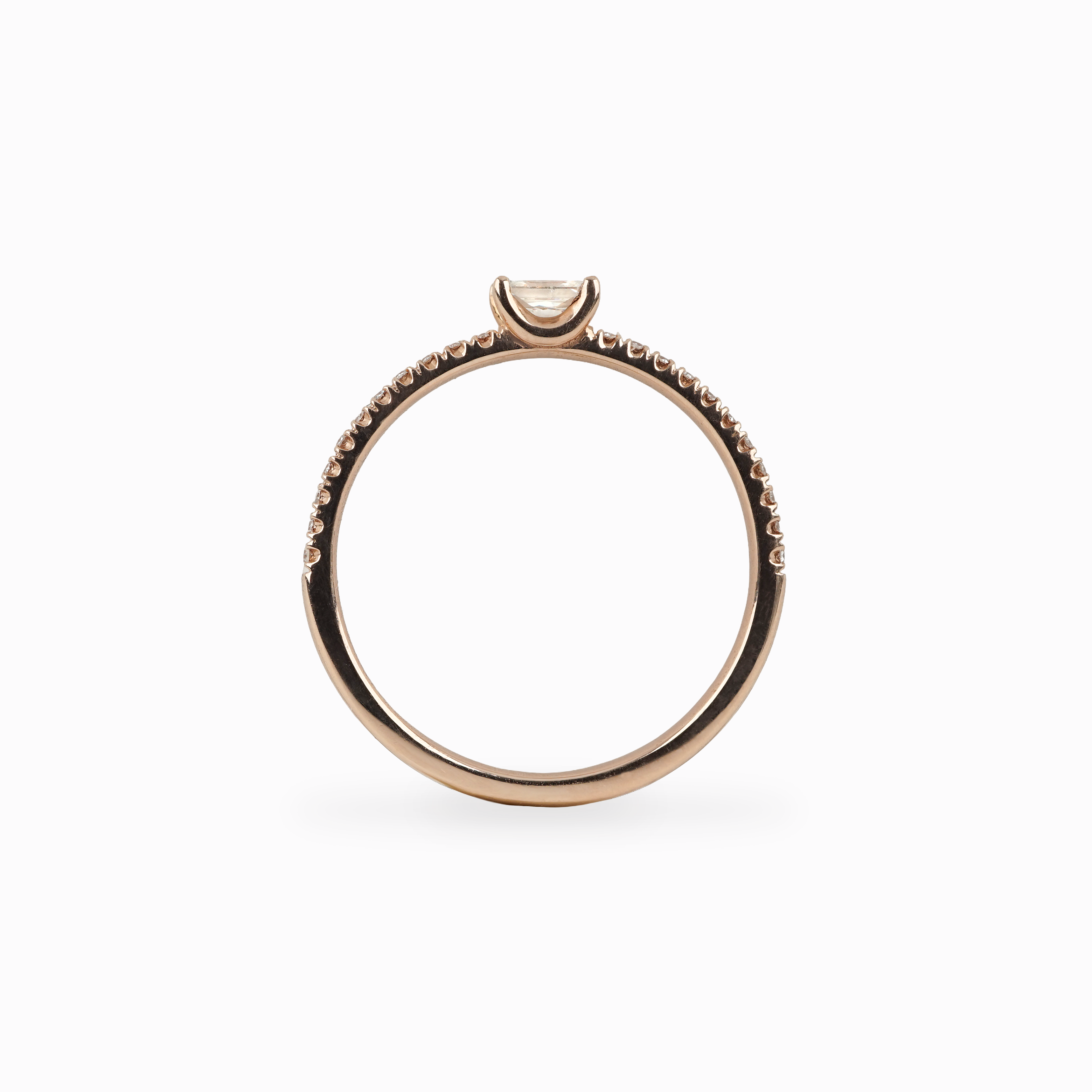 Rose Gold Rectangular Diamond Ring with Pavé Band