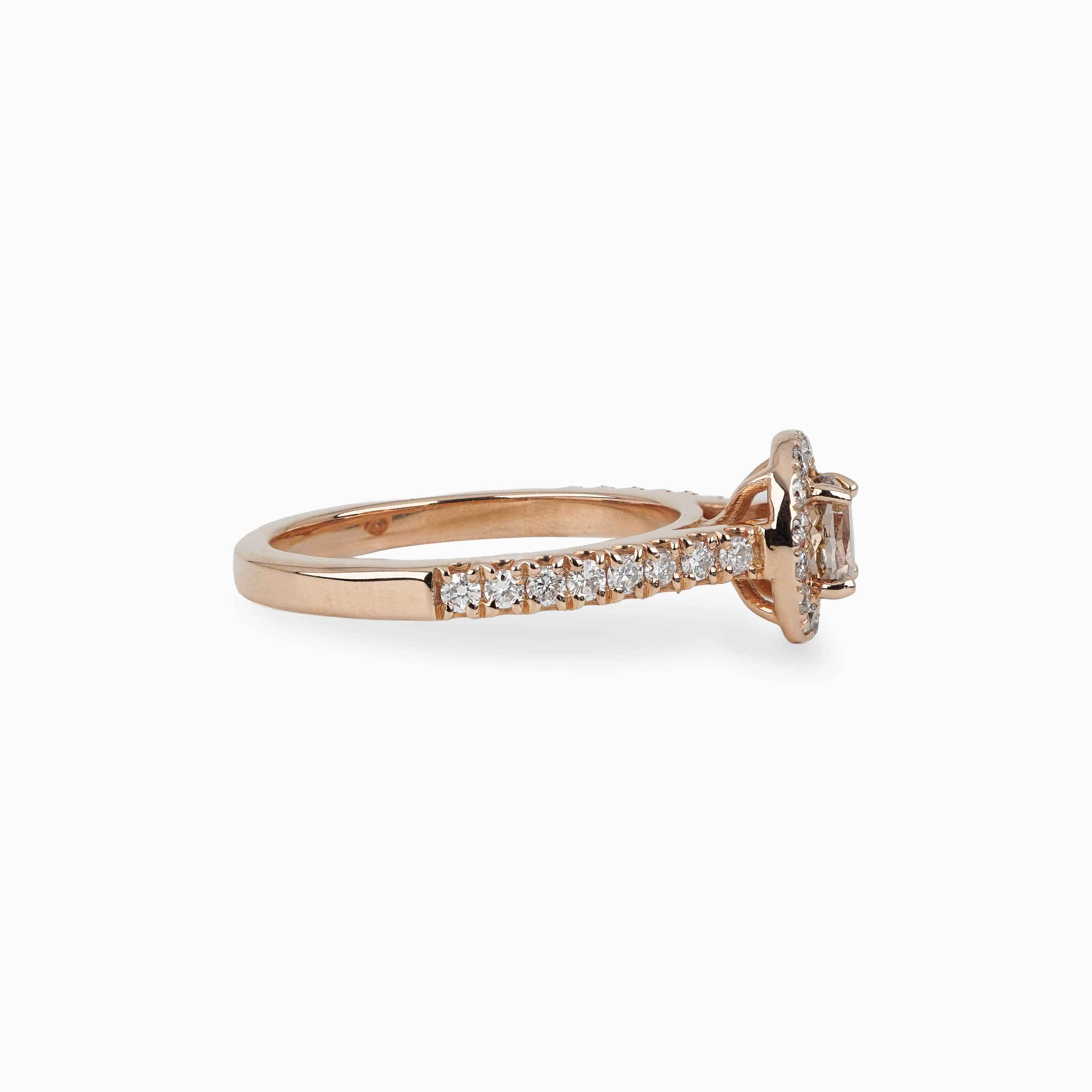 Oval Champagne Diamond Ring with Rose Gold Halo