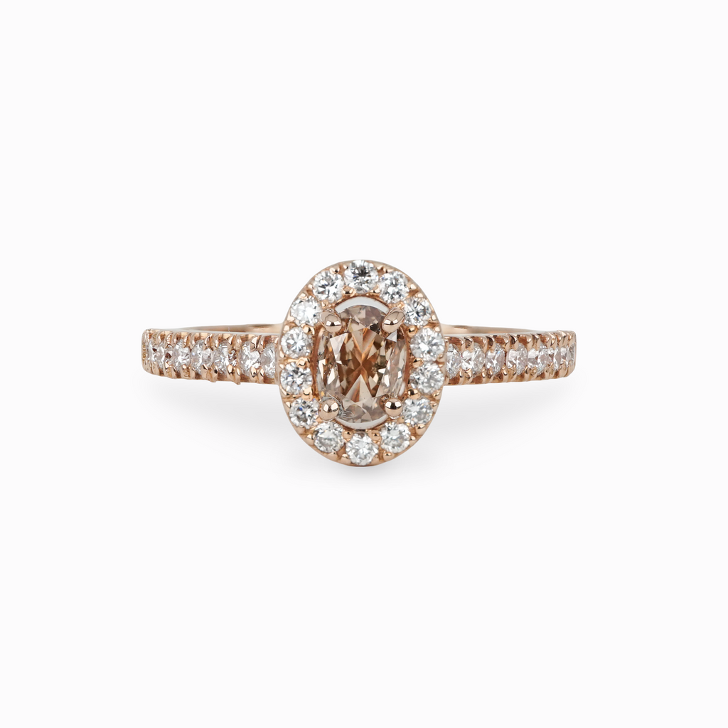 Oval Champagne Diamond Ring with Rose Gold Halo