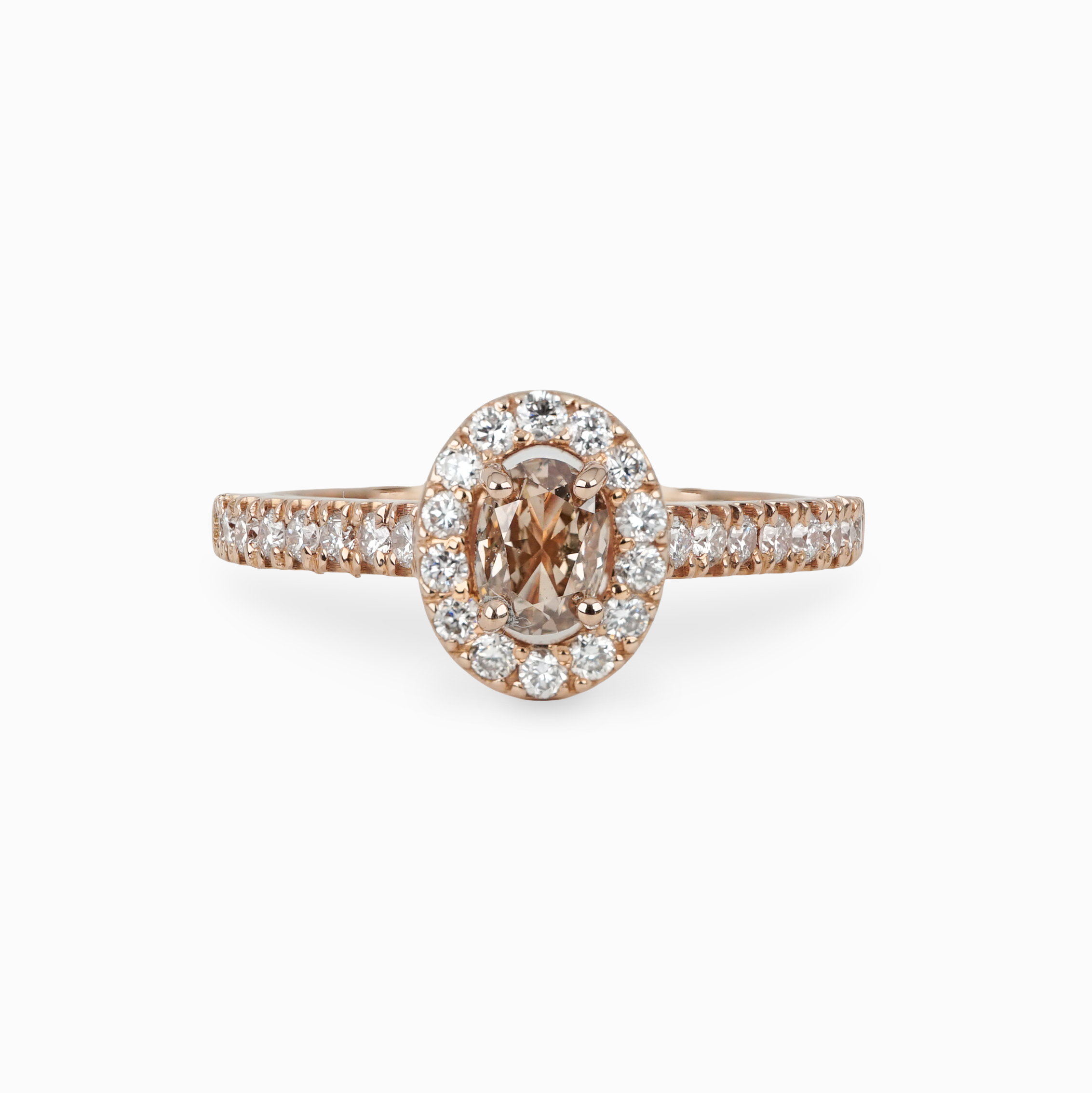 Oval Champagne Diamond Ring with Rose Gold Halo