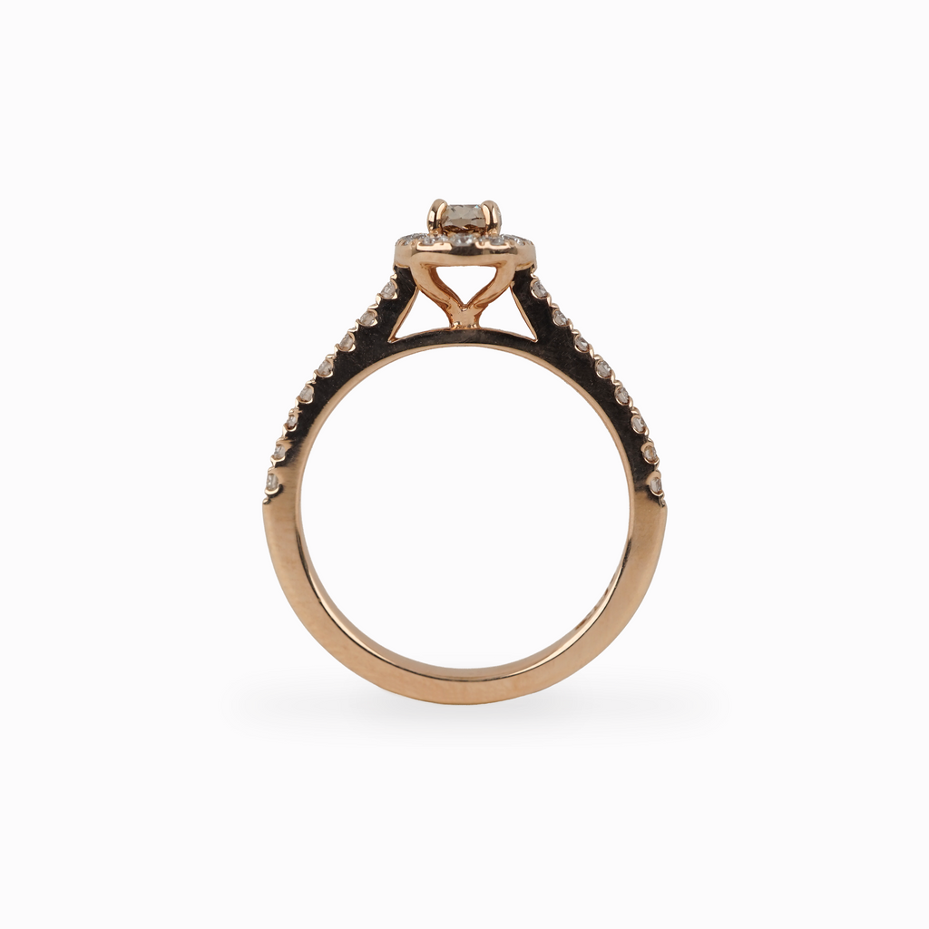 Oval Champagne Diamond Ring with Rose Gold Halo