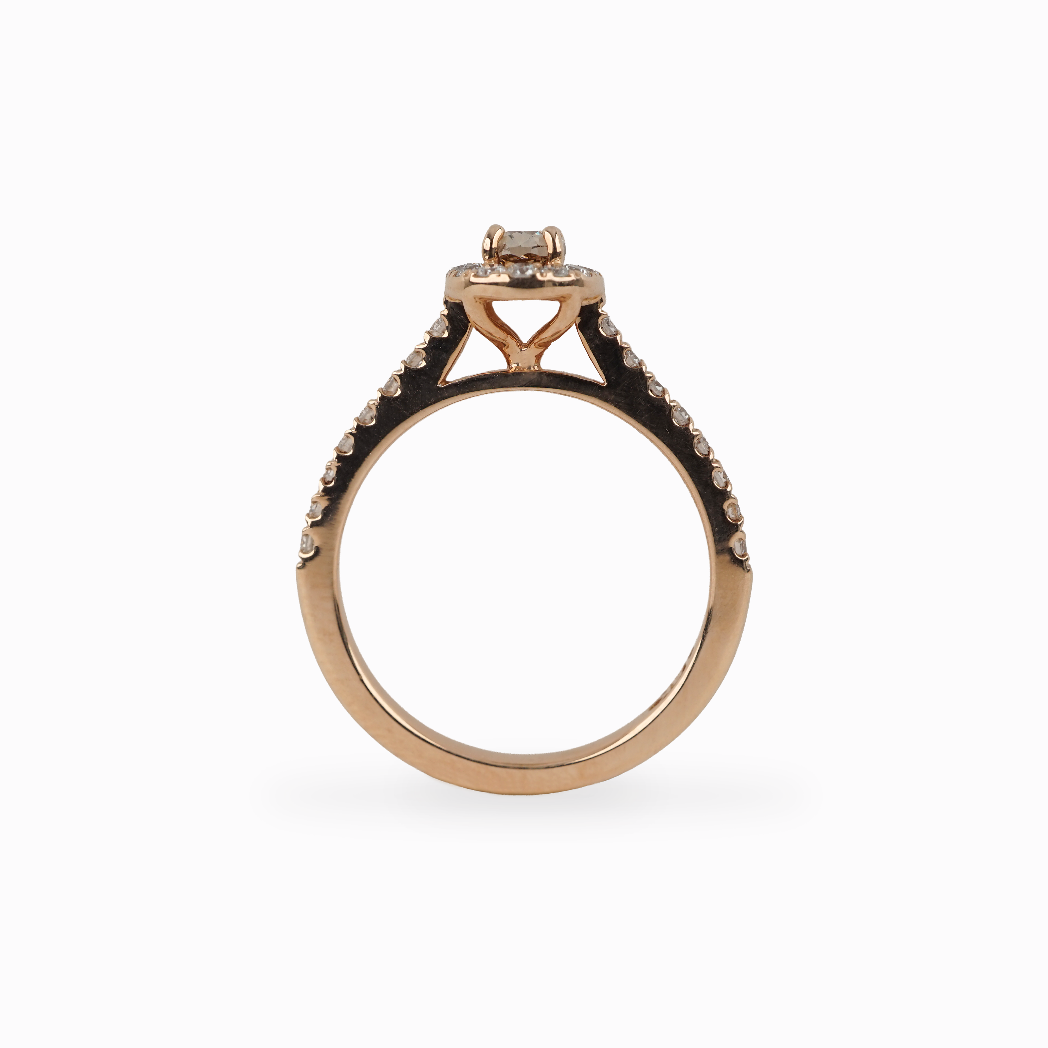 Oval Champagne Diamond Ring with Rose Gold Halo