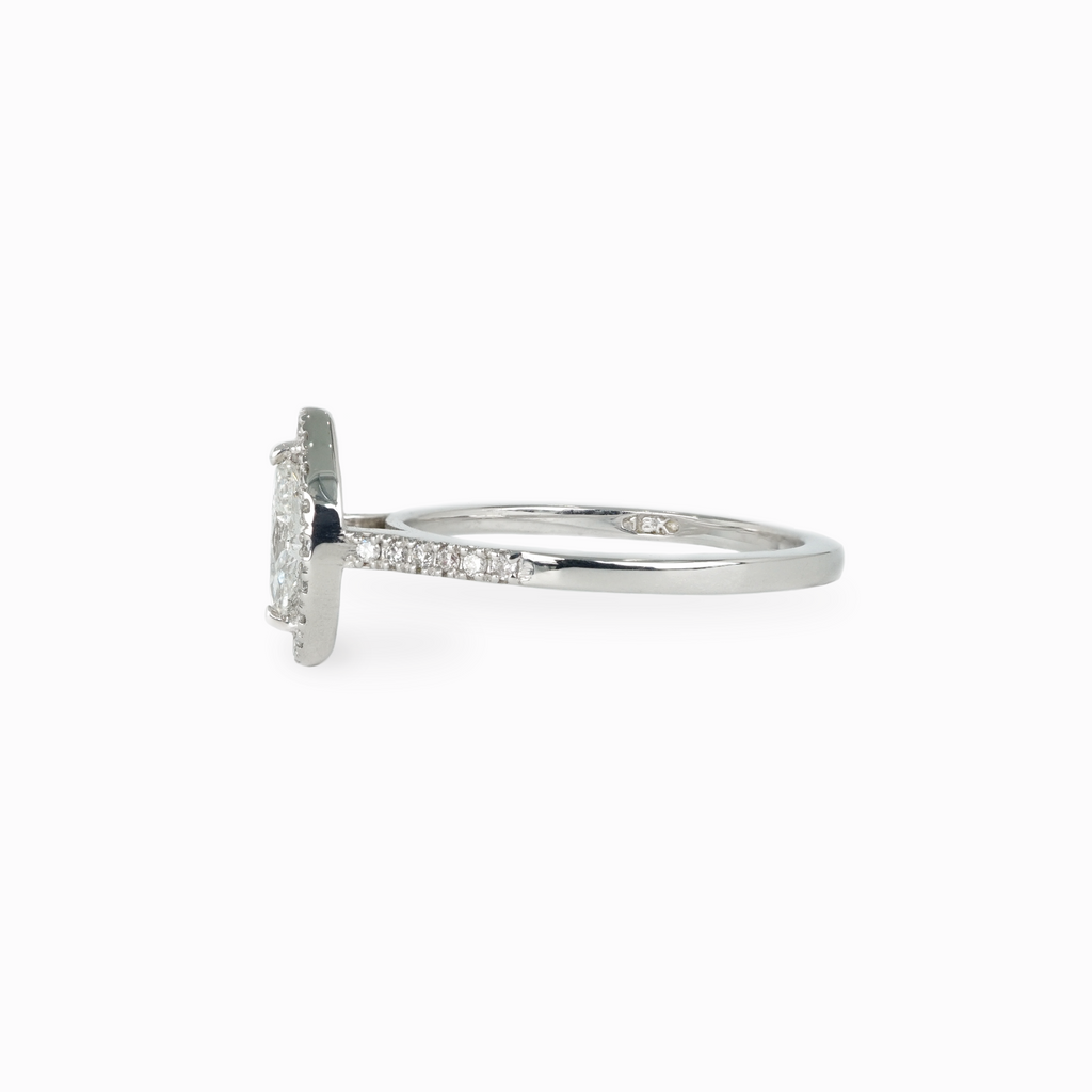 Marquise Diamond Halo Engagement Ring with Pavé Band