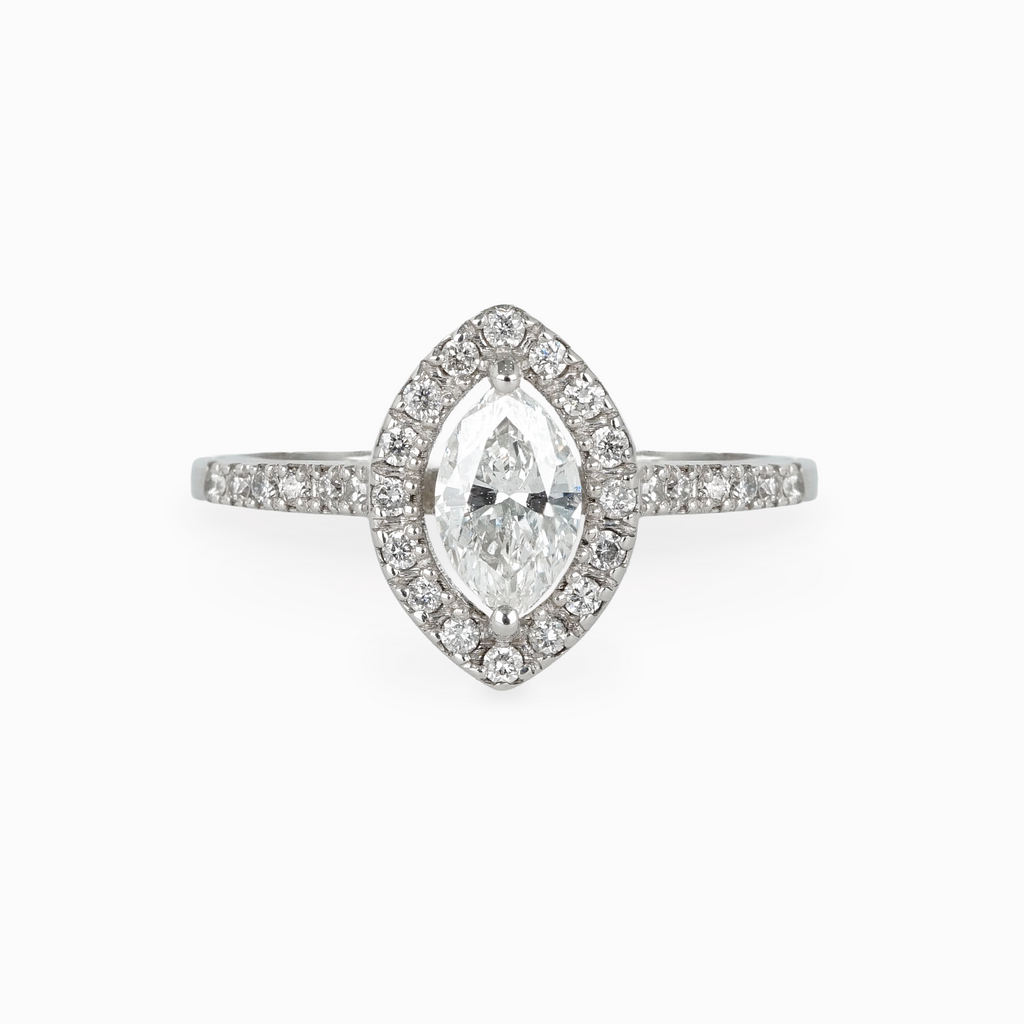 Marquise Diamond Halo Engagement Ring with Pavé Band