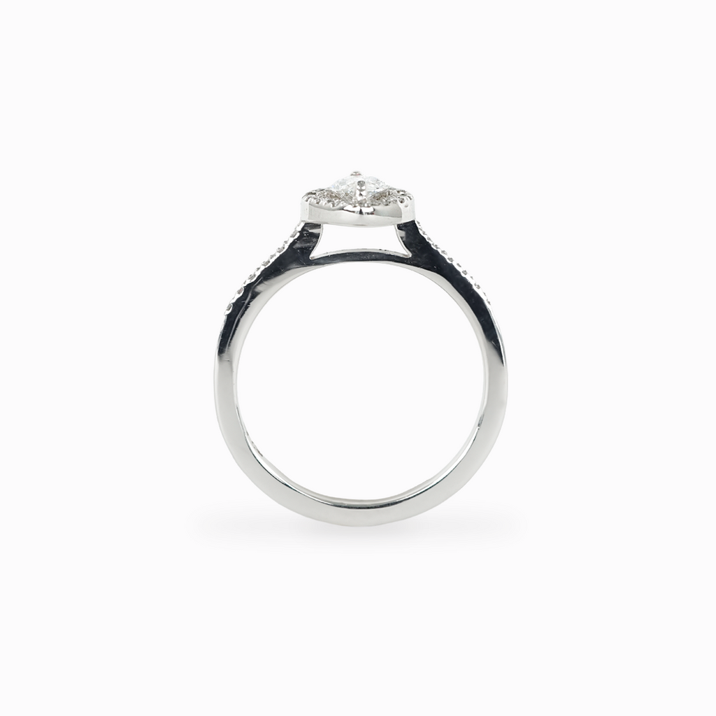 Marquise Diamond Halo Engagement Ring with Pavé Band