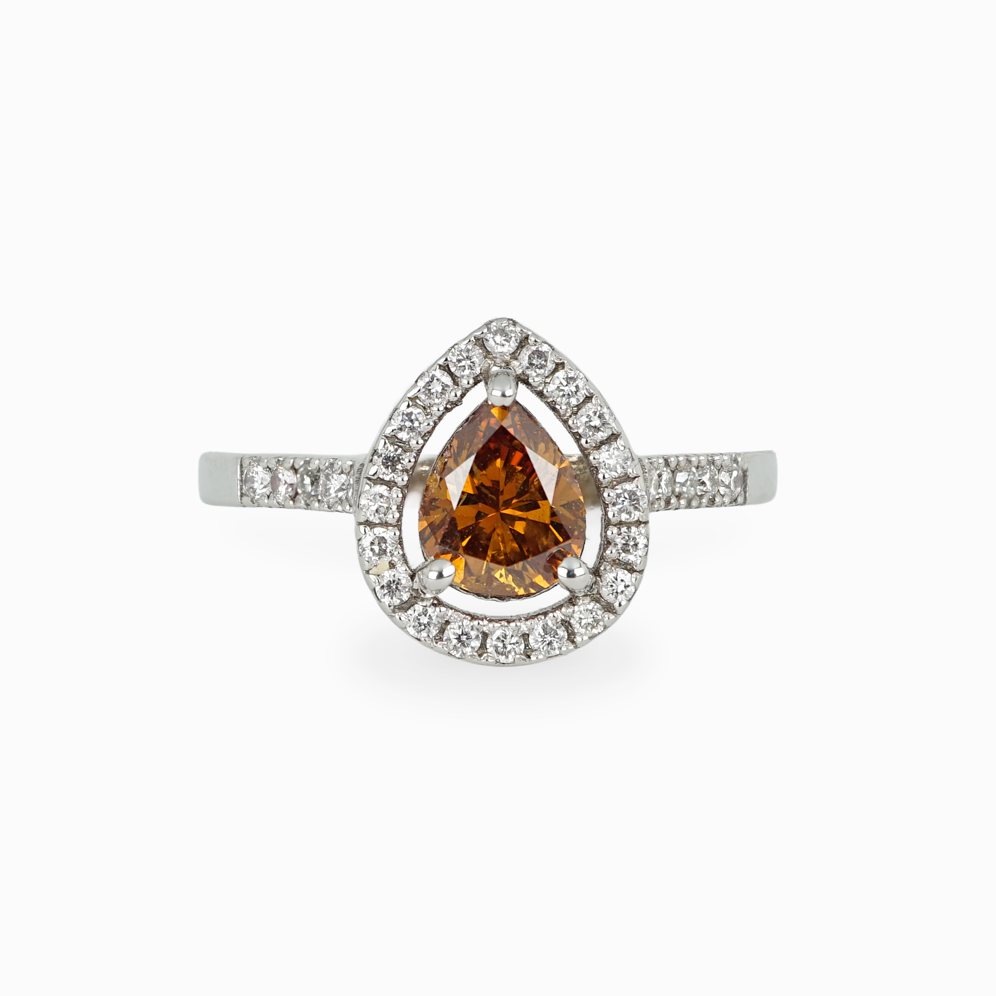 Pear-Shaped Orange Diamond Ring with Pavé Halo