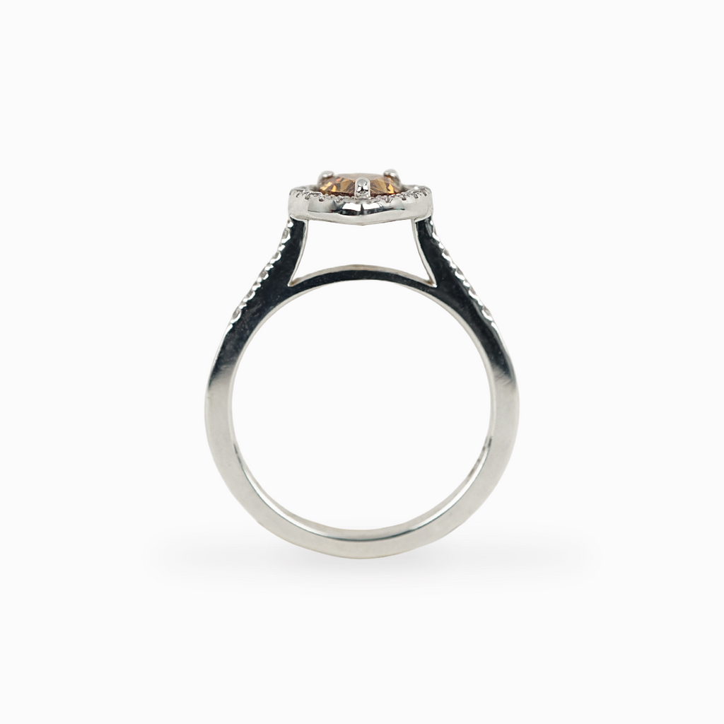 Pear-Shaped Orange Diamond Ring with Pavé Halo