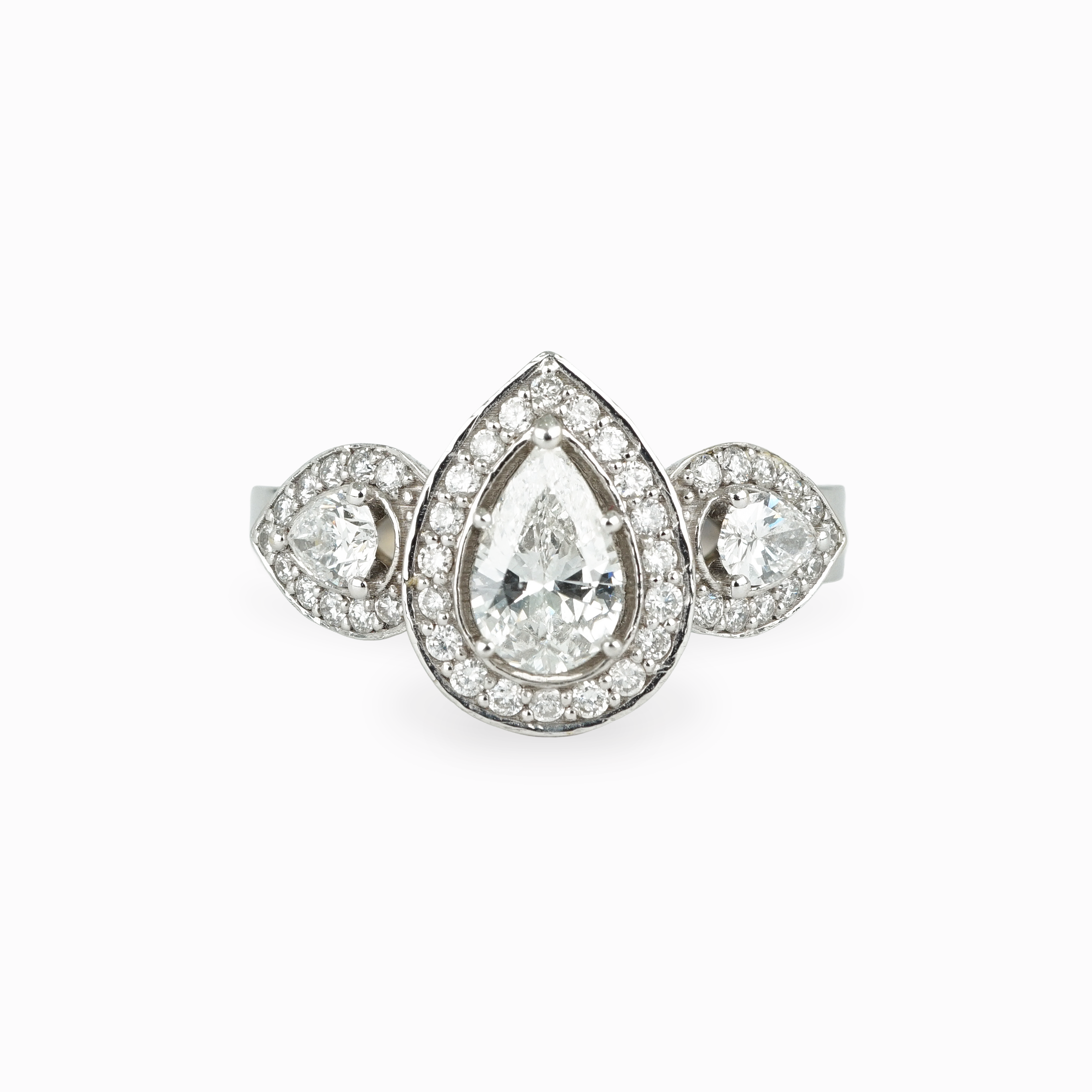 Three Stone Pear Diamond Engagement Ring