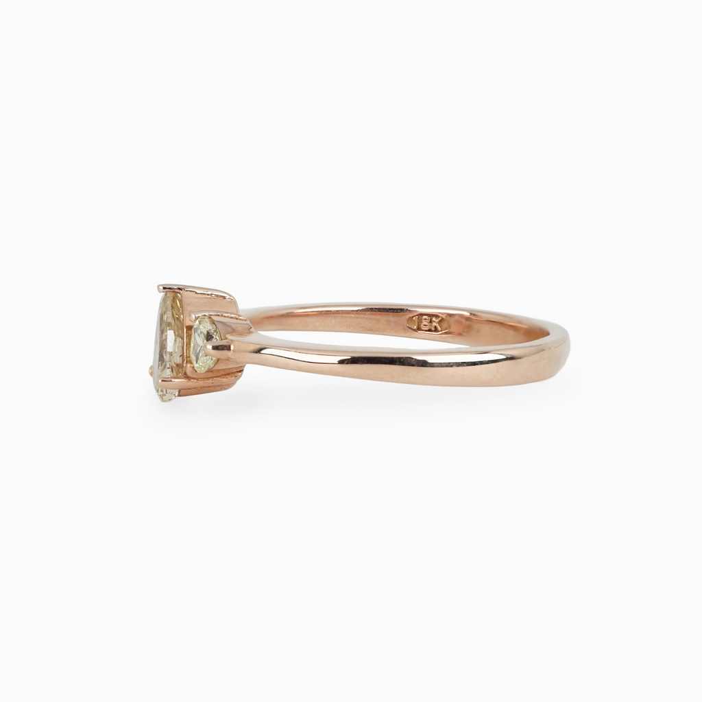 Pear-Shaped Yellow Diamond Three-Stone Ring
