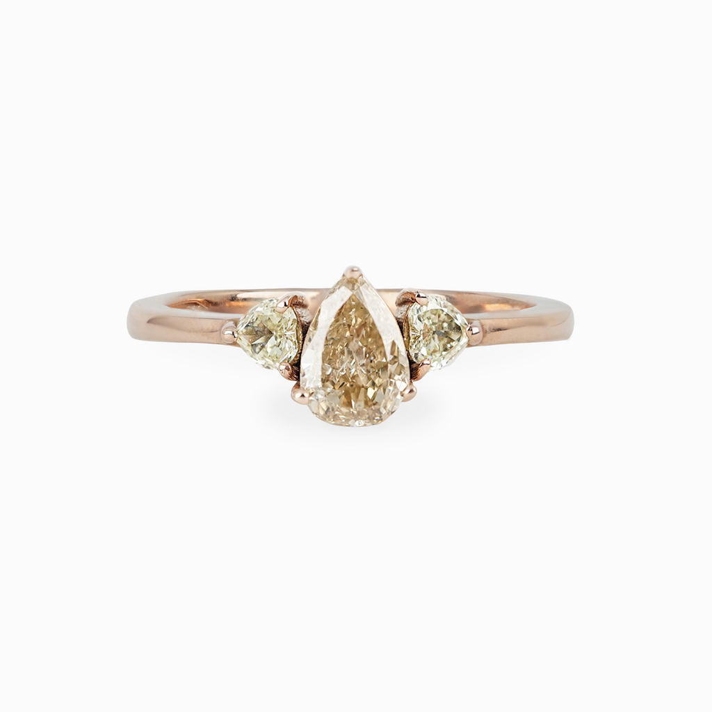 Pear-Shaped Yellow Diamond Three-Stone Ring
