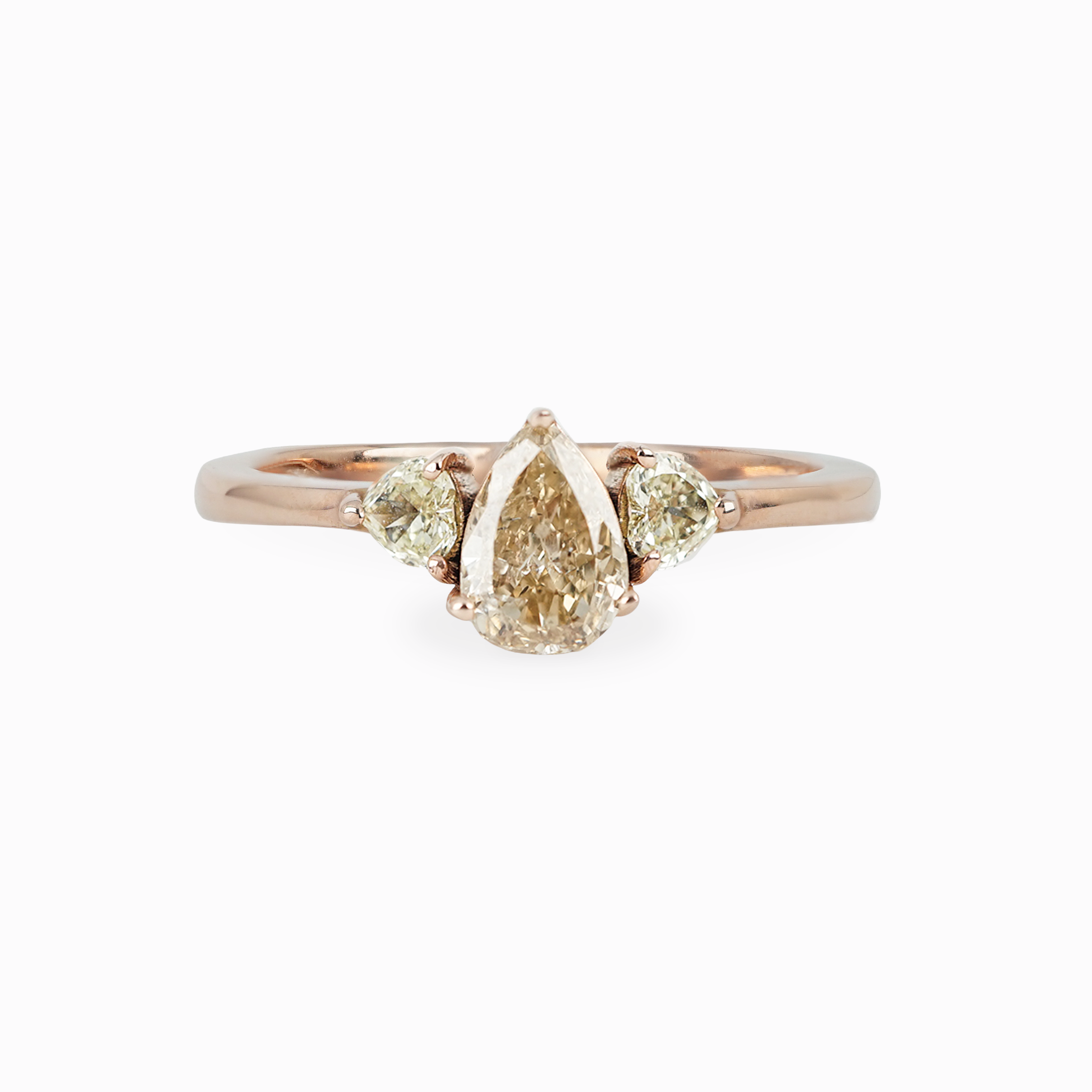 Pear-Shaped Yellow Diamond Three-Stone Ring