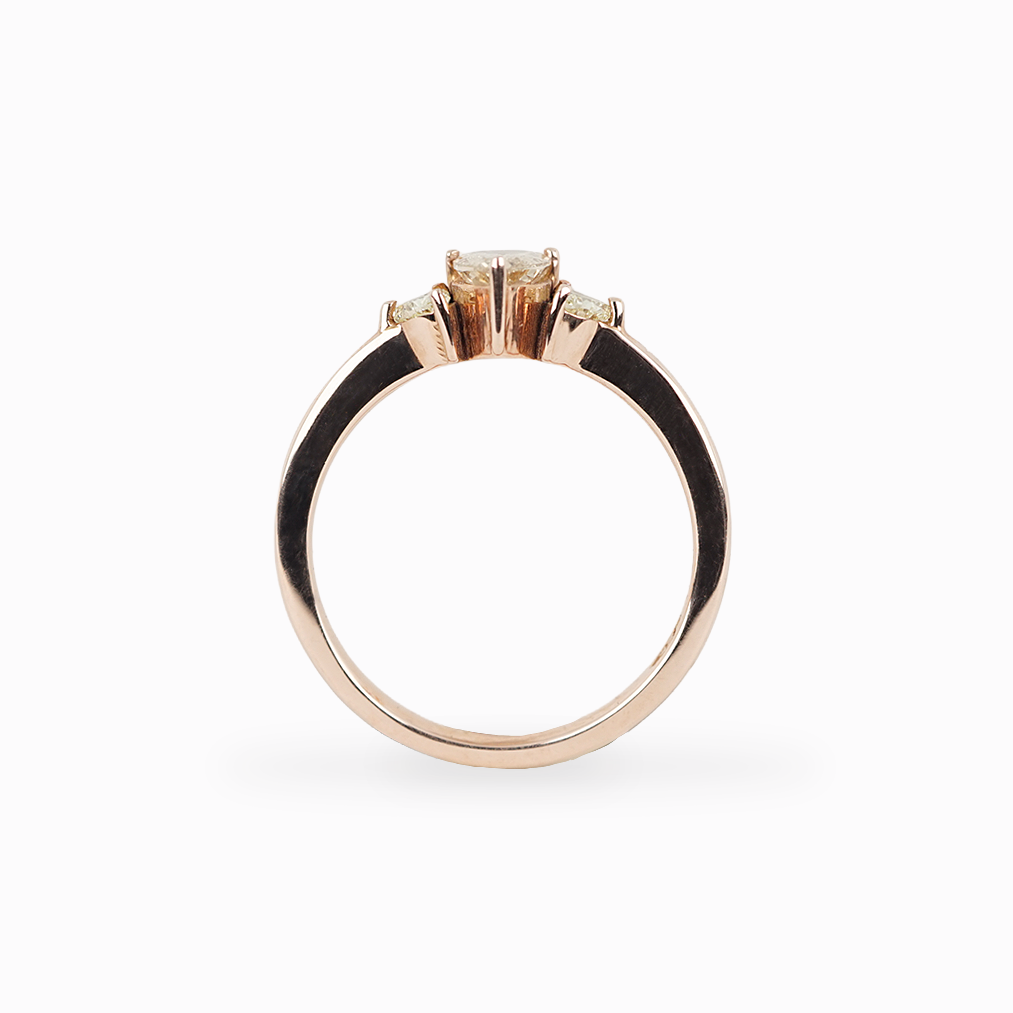 Pear-Shaped Yellow Diamond Three-Stone Ring