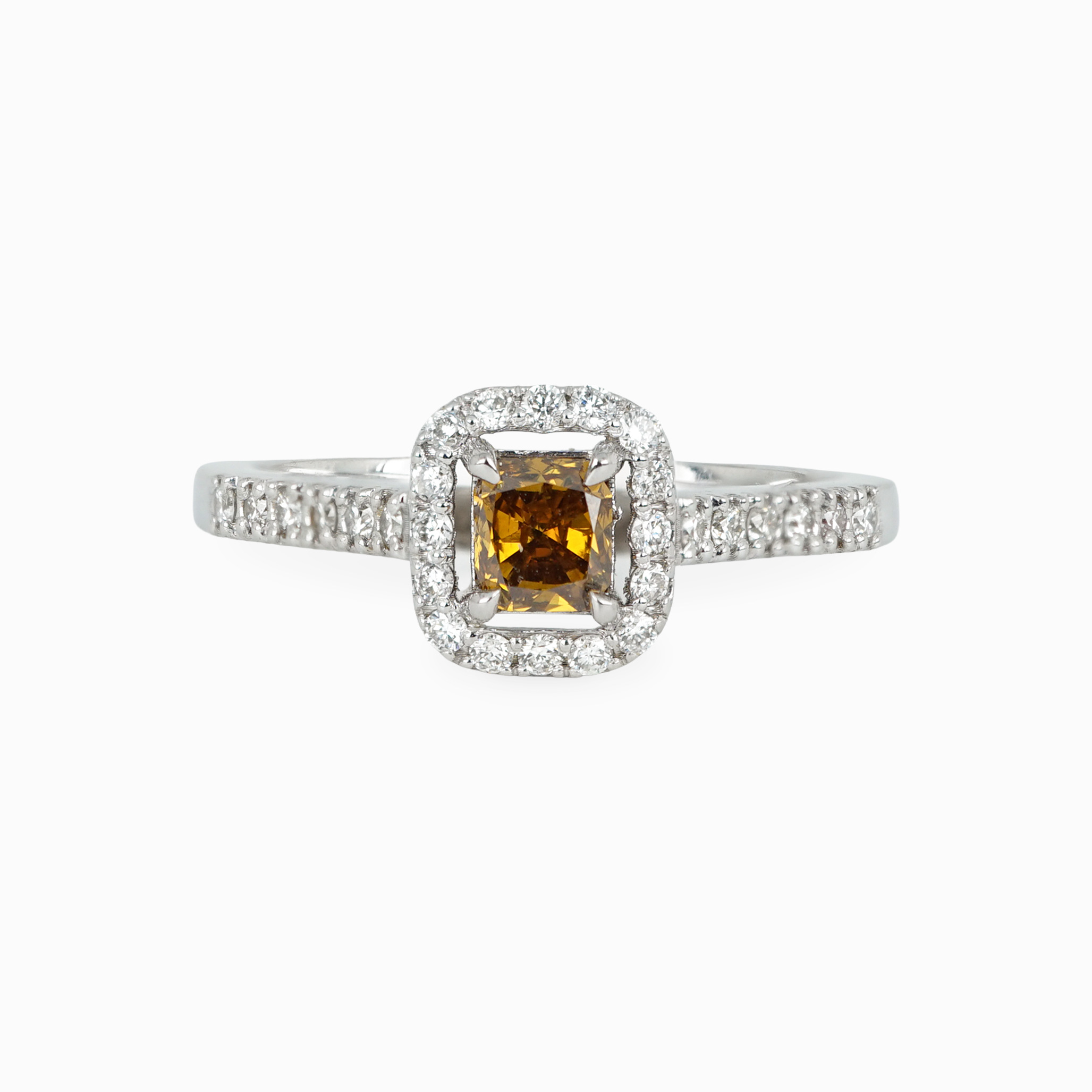 Radiant-Cut Brown Diamond Halo Ring