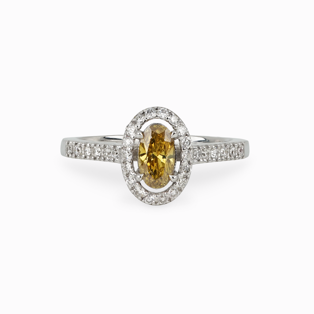Oval Yellow Diamond Ring with Halo