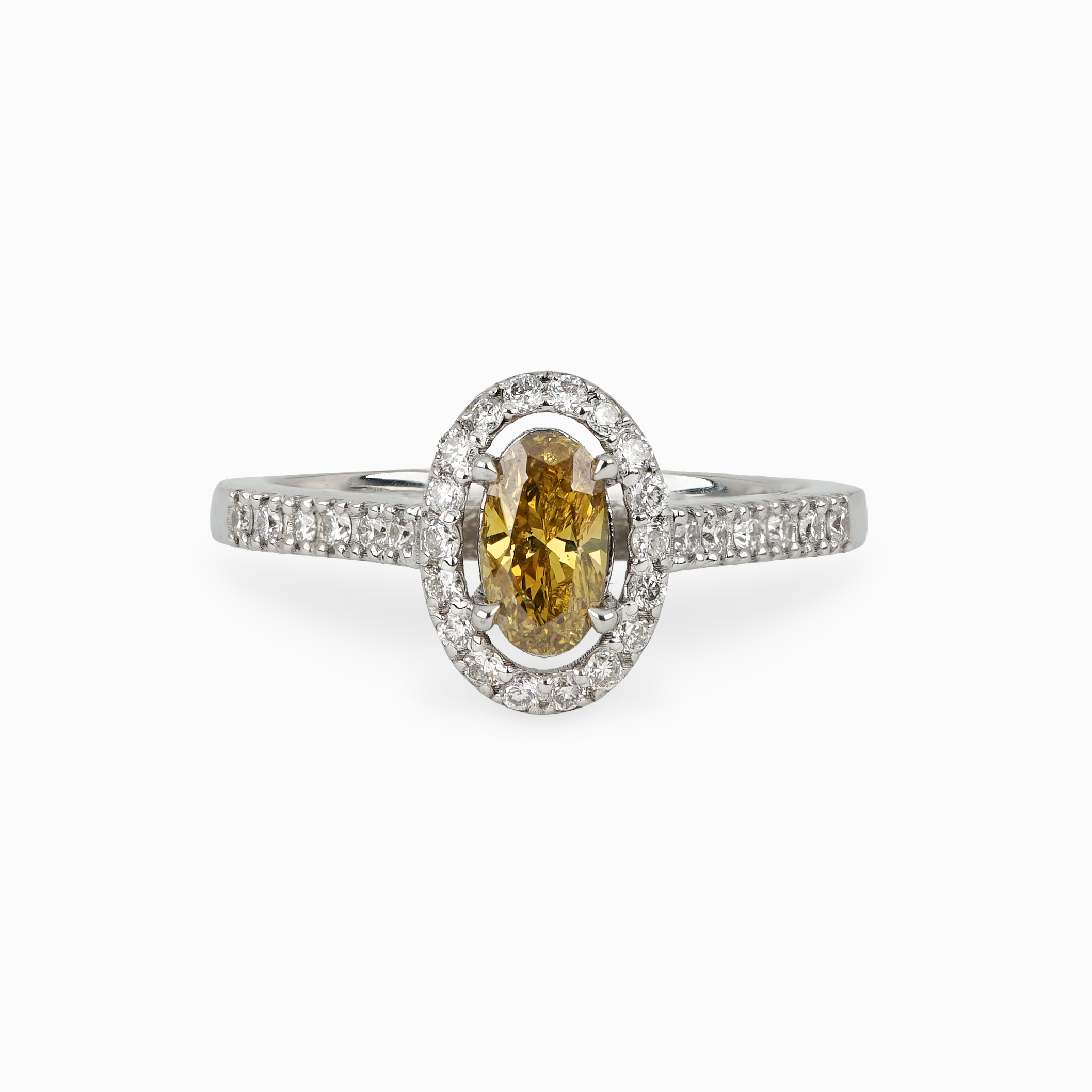Oval Yellow Diamond Ring with Halo