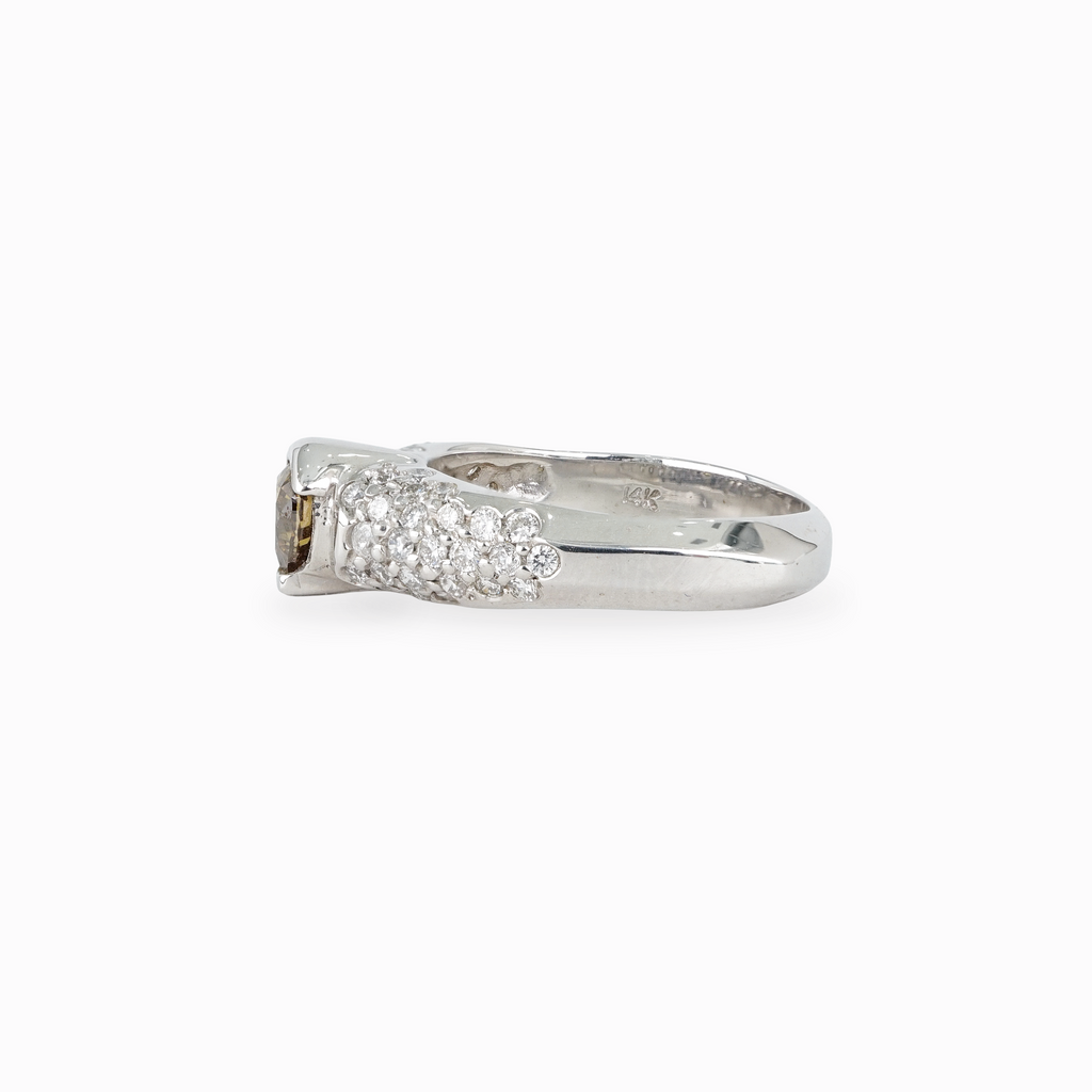 Pear-Shaped Champagne Diamond Engagement Ring with Pavé Shoulders