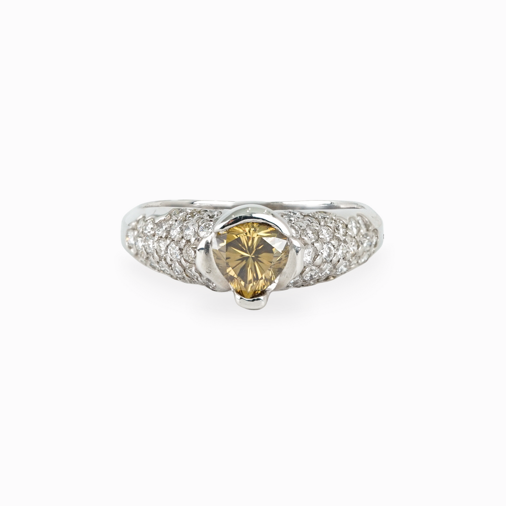 Pear-Shaped Champagne Diamond Engagement Ring with Pavé Shoulders