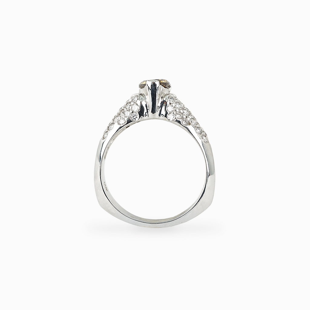 Pear-Shaped Champagne Diamond Engagement Ring with Pavé Shoulders