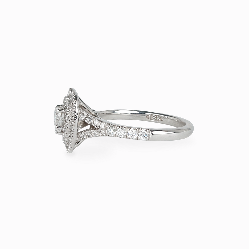 Heart-Shaped Diamond Halo Engagement Ring with Pavé Band