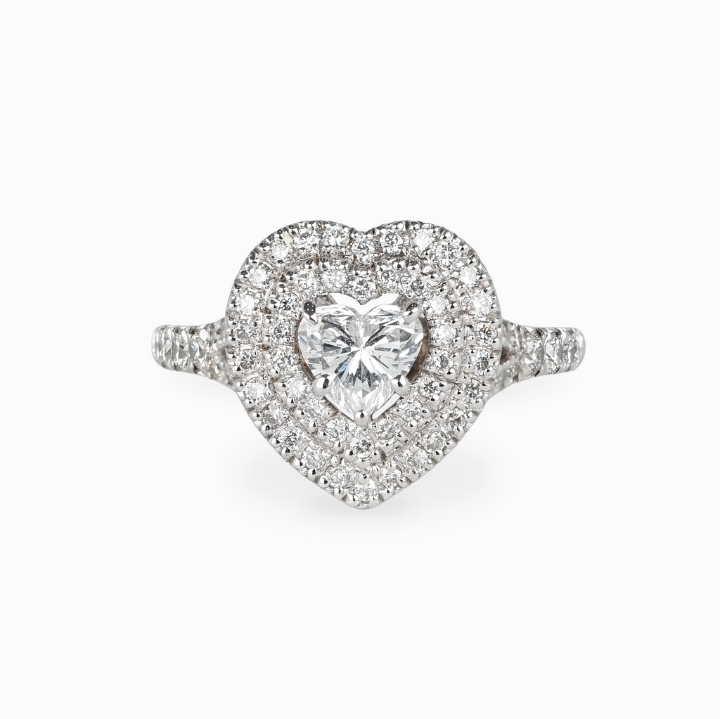 Heart-Shaped Diamond Halo Engagement Ring with Pavé Band