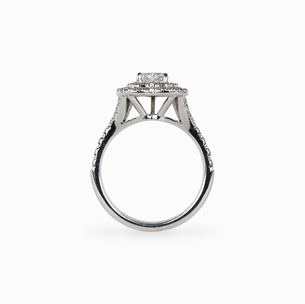 Heart-Shaped Diamond Halo Engagement Ring with Pavé Band