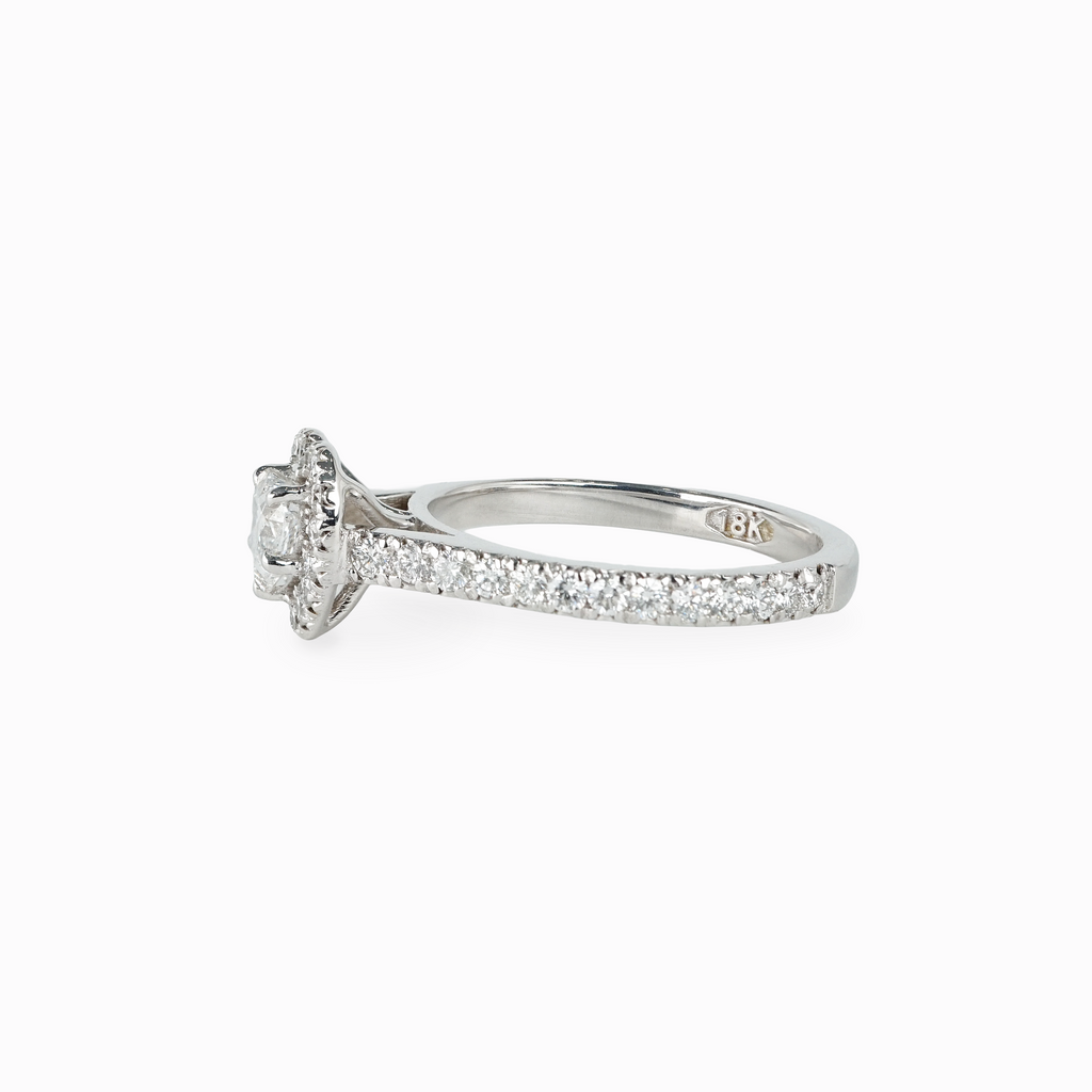 Heart-Shaped Diamond Halo Engagement Ring with Pavé Band