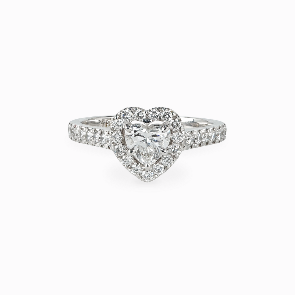 Heart-Shaped Diamond Halo Engagement Ring with Pavé Band