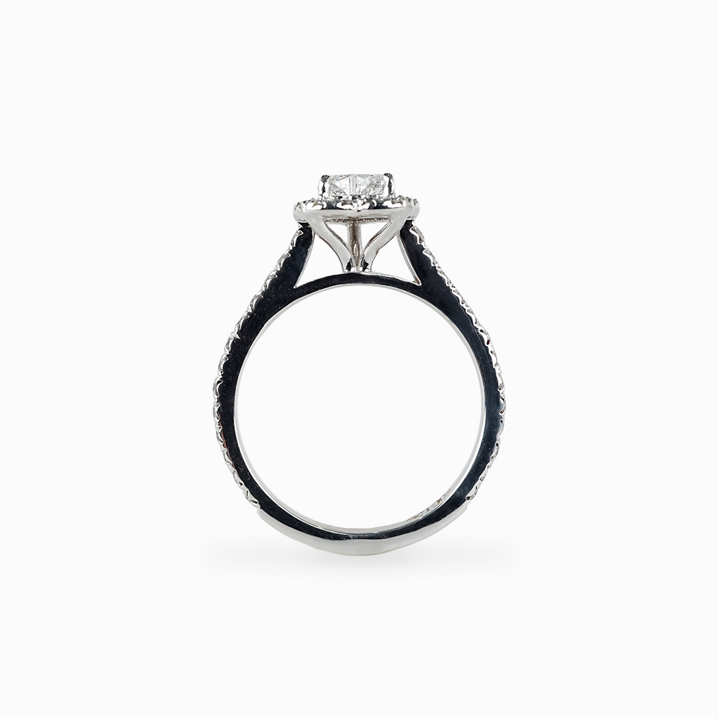 Heart-Shaped Diamond Halo Engagement Ring with Pavé Band