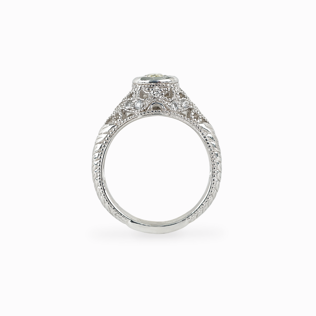 Oval Yellow Diamond Engagement Ring with Filigree Pavé Setting