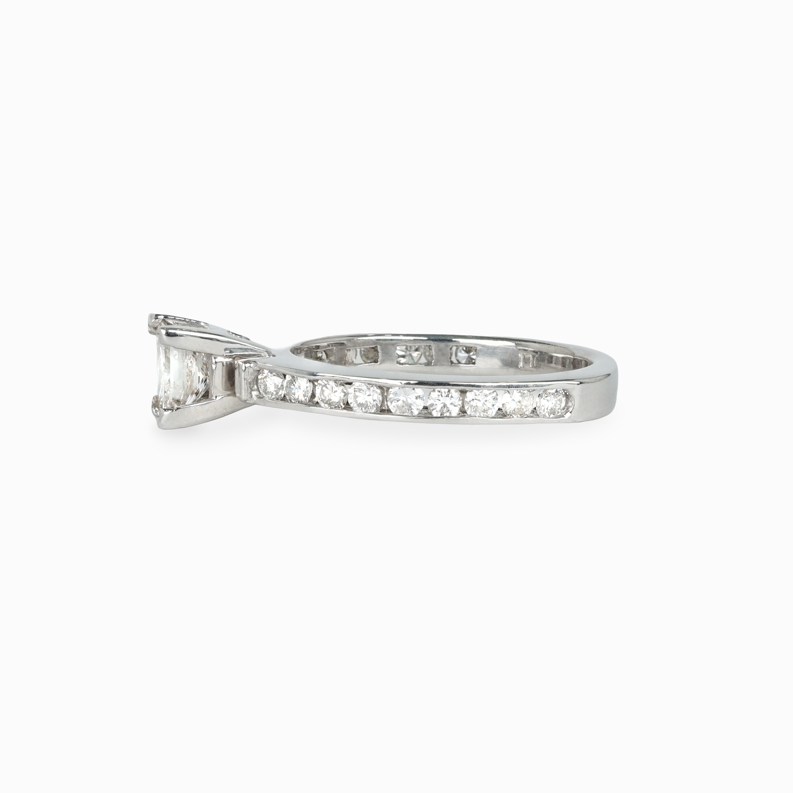Princess Cut Diamond Ring with Channel Set Band in 14k White Gold