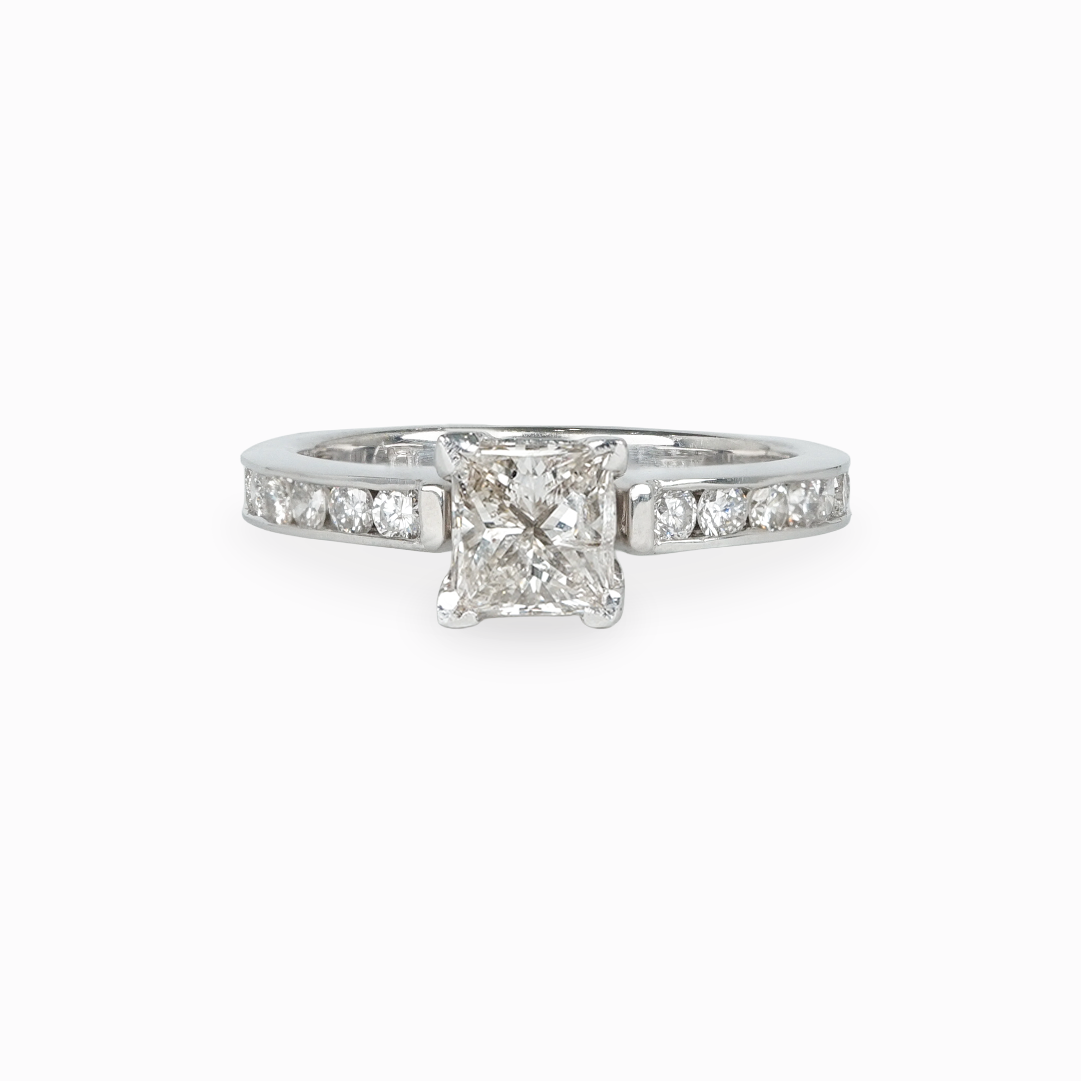 Princess Cut Diamond Ring with Channel Set Band in 14k White Gold