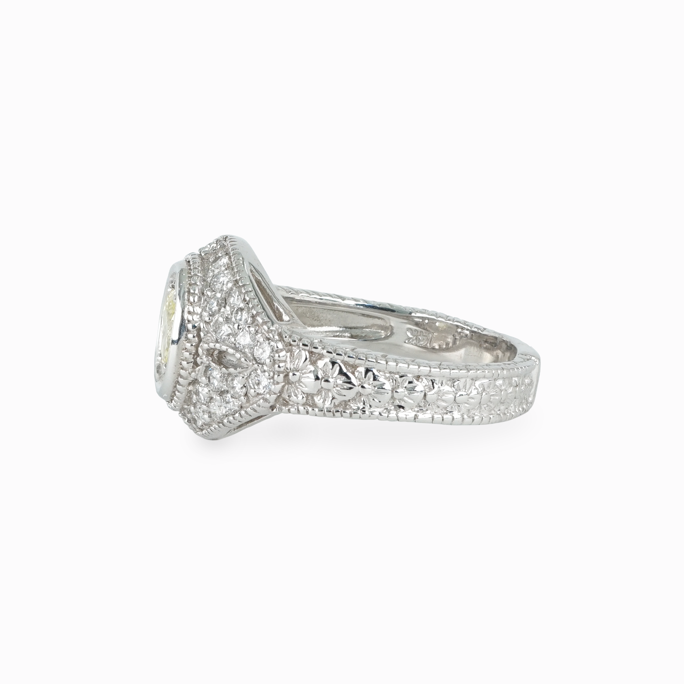 Oval Yellow Diamond Ring with Filigree Pavé Setting