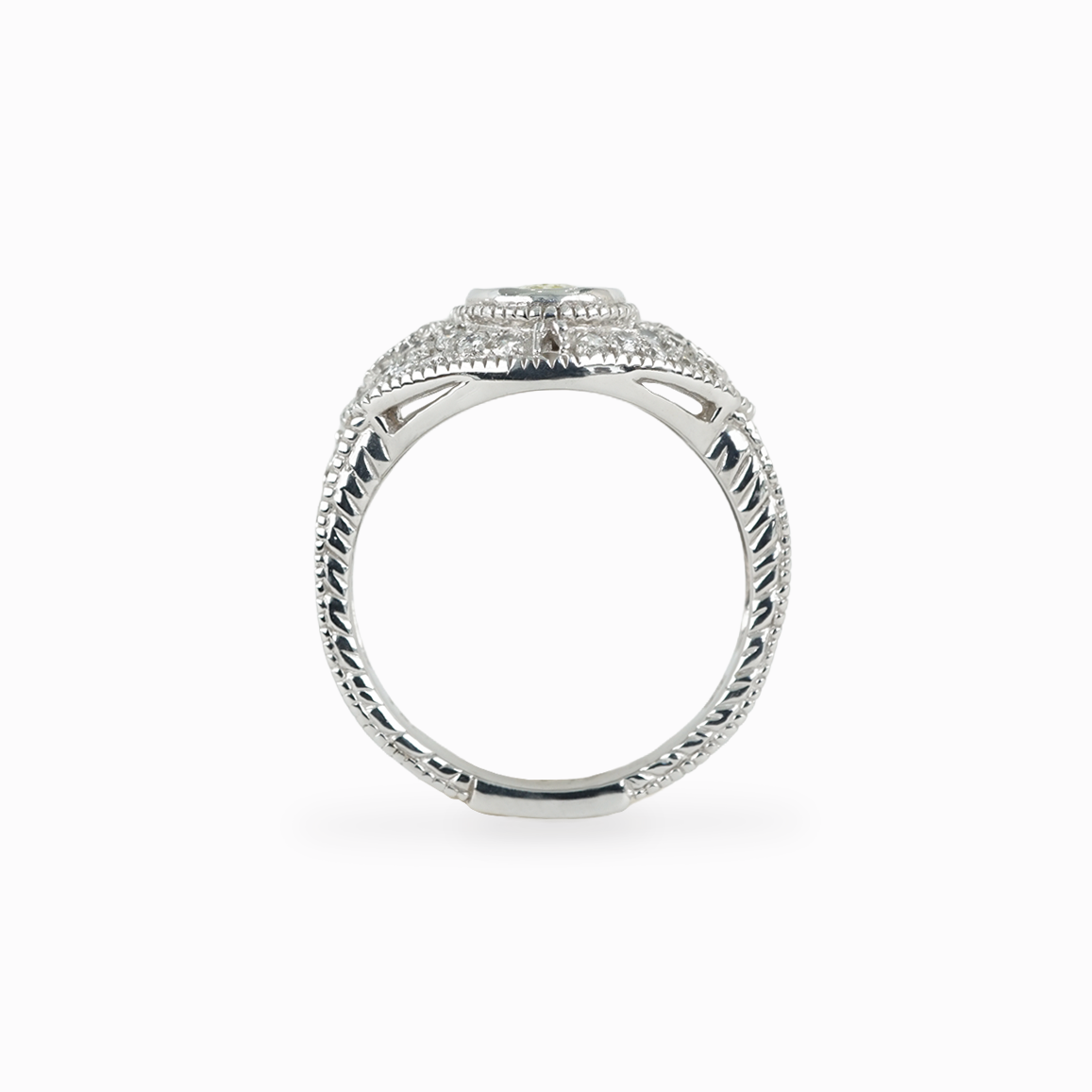 Oval Yellow Diamond Ring with Filigree Pavé Setting
