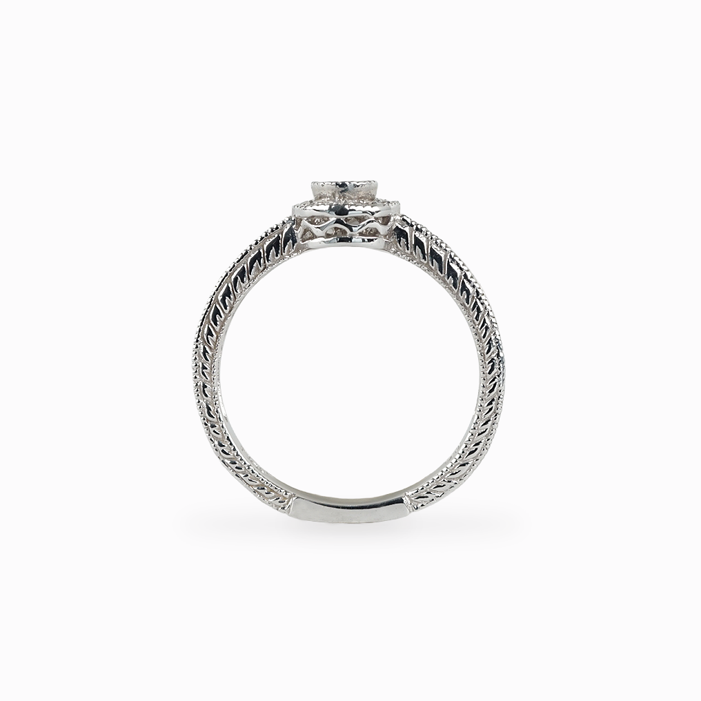 Round Diamond Halo Ring with Pavé and Filigree Setting
