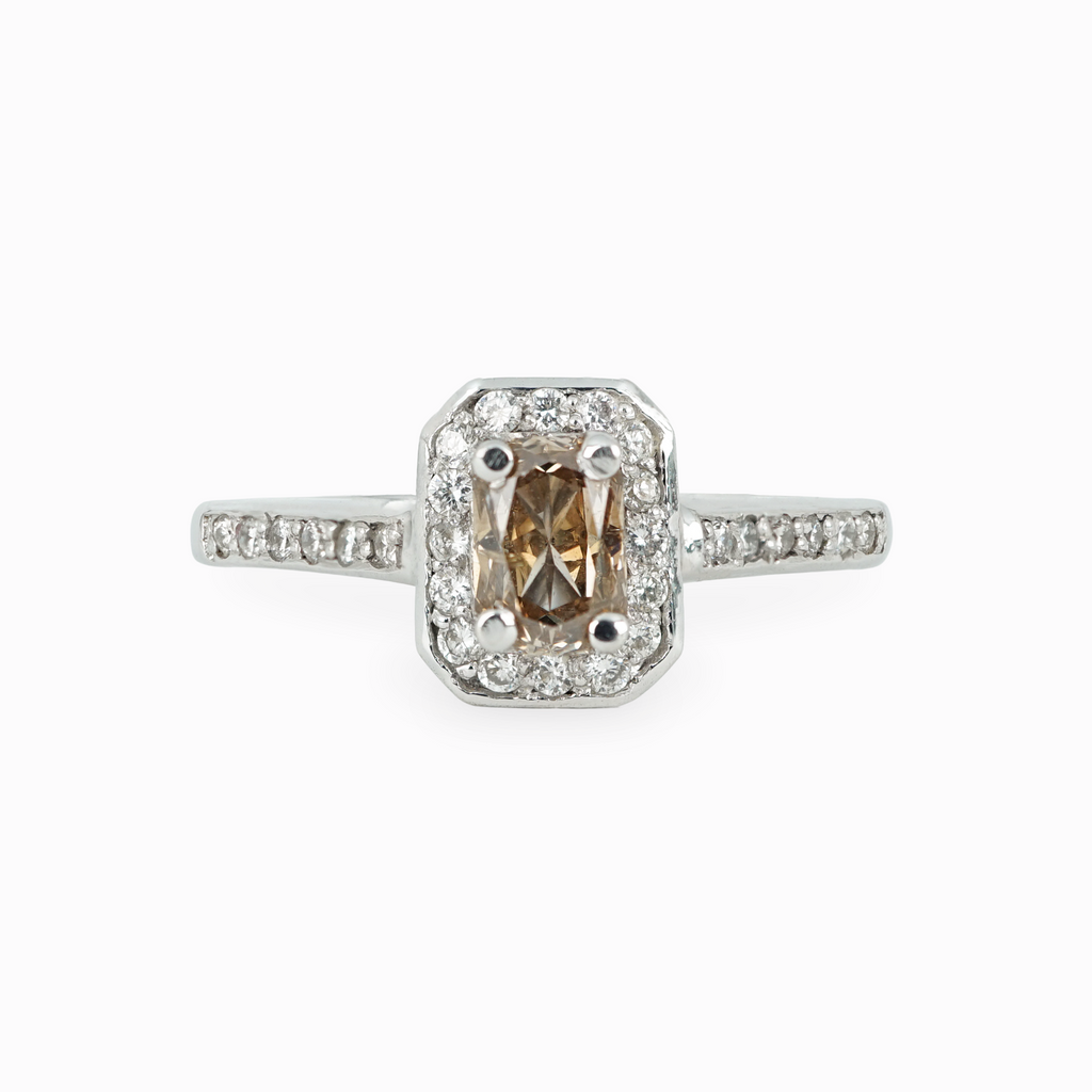 Elongated Cushion Diamond Ring with Halo